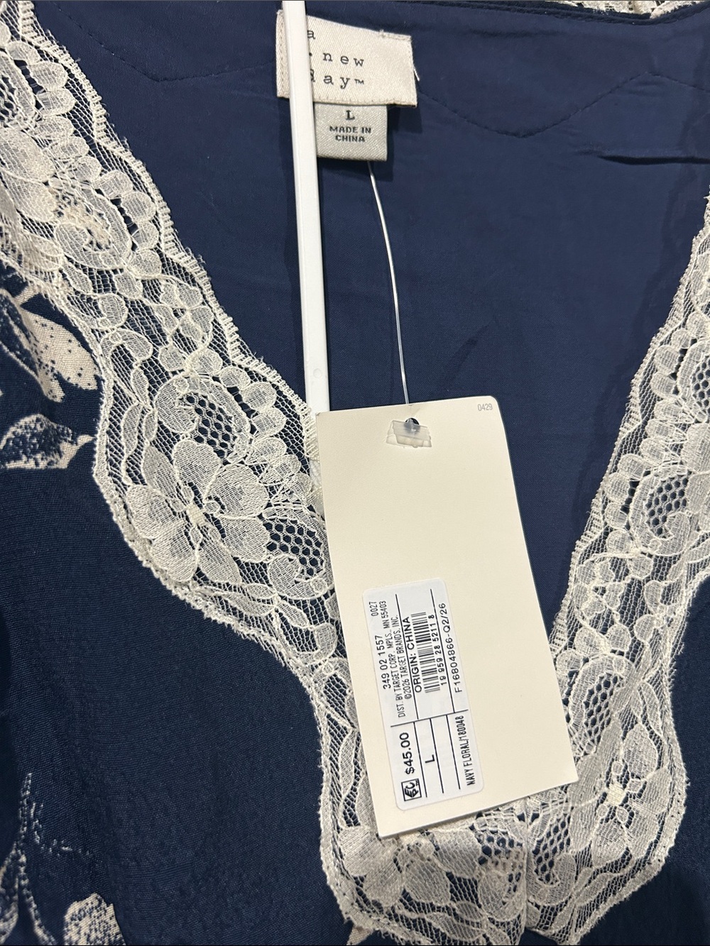 A New Day Women's Cap Sleeve Lace Trim Midi Dress Navy Blue Floral L NWT - Picture 4 of 4